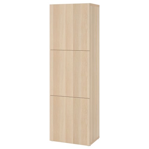 BESTÅ Shelf unit with doors - white stained oak effect/Lappviken white stained oak effect 23 5/8x16 1/2x76 "