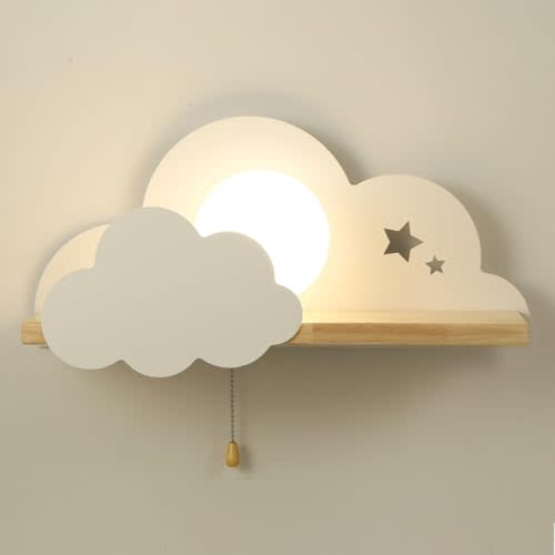 Cloud Wall Sconce Cartoon Wall Light with Pull Cord Switch Cute Nursery Night Lighting White Globe Glass Wall Lamp E27 Hardwired Sconces for Baby Boys Girls Bedroom