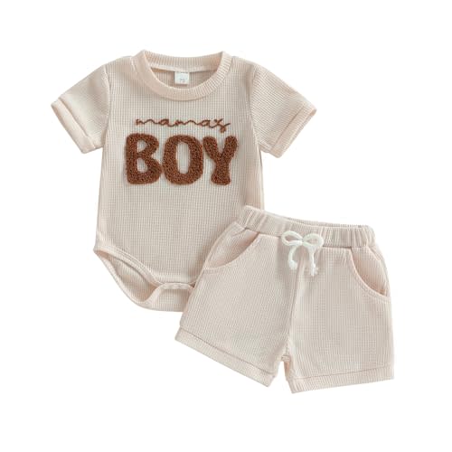 MERSARIPHY Newborn Baby Boy Summer Clothes Mama's Boy Little Dude Short Sleeve Romper Shorts Set Infant Waffle Knit Outfit