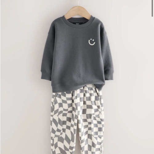Buy Charcoal Checkerboard Long Sleeve T-Shirt & Trousers Set (3mths-7yrs) from Next USA