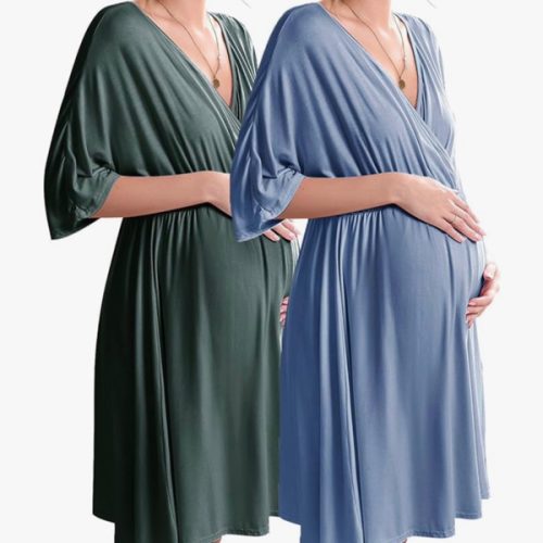 Ekouaer 3 in 1 Labor/Delivery/Hospital Gown 2 Pack Maternity Dress Nursing Nightgown Sleepwear