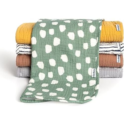 Gerber Baby Unisex Muslin Burp Cloths 5-Pack, Multi Teal Dots, Large Size 20" x 10"