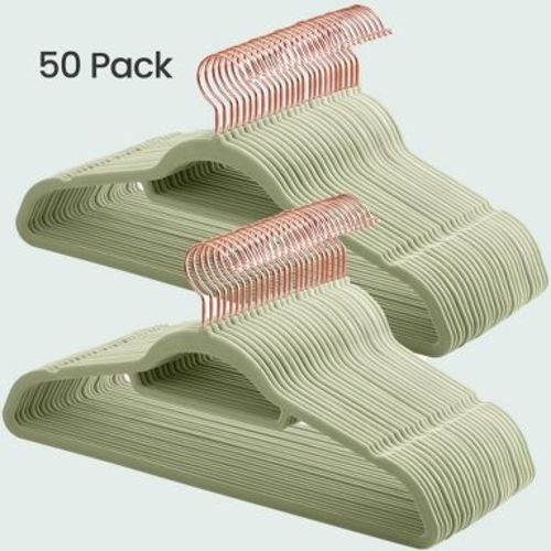 Velvet Hangers, Set of 50 Clothes Hanger with Rose Gold Swivel Hook, Non-Slip, and Space-Saving, 0.2-Inch Thick, 17.1-Inch Long Lime Green