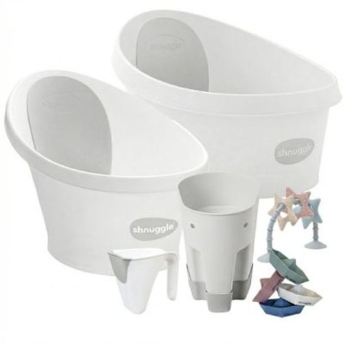 Shnuggle Splash & Grow Bundle: Baby & Toddler Bath Bundle + Accessories - 6-Piece Set for Every Stage White/Grey
