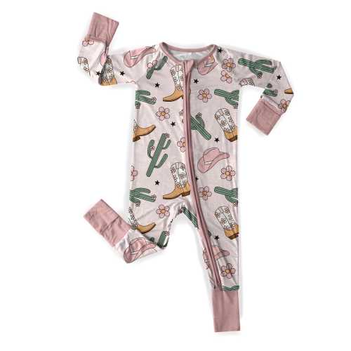Bamboo Pink Cowgirl Baby Outfit with Zipper, Western Coming Home Outfit, Baby Girl Sleeper Zipper Romper