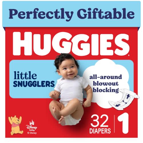 Huggies Little Snugglers Diapers Size 1, 32 Count | Blowout Protection, Leakproof Protection, Luxury Softness, FastAbsorb System, Hypoallergenic, Fragrance Free