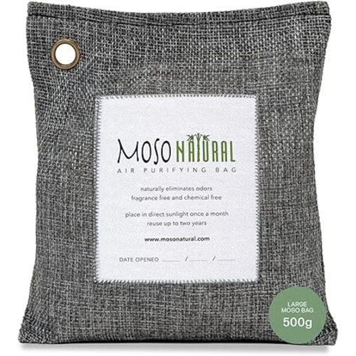 Moso Natural Air Purifying Bag 500g | Premium Bamboo Charcoal Odor Absorber for Home, Bedroom, Kitchen, Basement | Unscented Pet Odor Eliminator | Large Room Charcoal Deodorizer Bag Covers 250sqft
