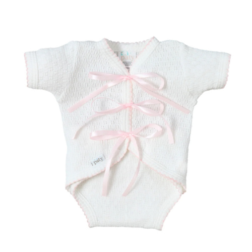 Paty Knit Ribbon Tie Onesie with Built-In Diaper Cover - PatyInc