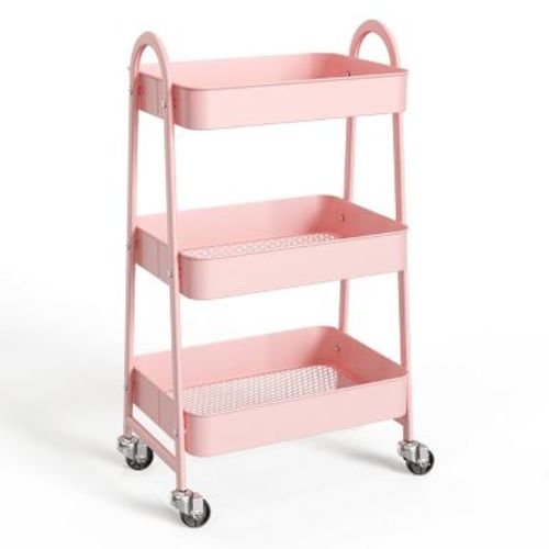 SEVOBAL Utility Storage Carts Basics 3-Tier Rolling Utility or Kitchen Cart Lockable Wheels Multifunctional Storage Dusty, Pink, 17.4"*12"*31"