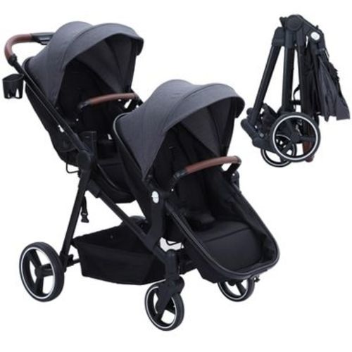Double Stroller for Infant and Toddler, Reversible Tandem Stroller with One-Hand Fold, 5-Point Harness, Adjustable Canopy, Multi-Modes, Lightweight