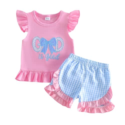 Toddler Baby Girl Farm Clothes Animal Tractor Ruffle Sleeveless Tank Top Plaid Shorts Set Country Summer Outfits