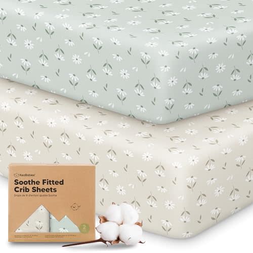 KeaBabies 2pk Organic Cotton Crib Sheets for Boys Girls 52x28, Daisies
