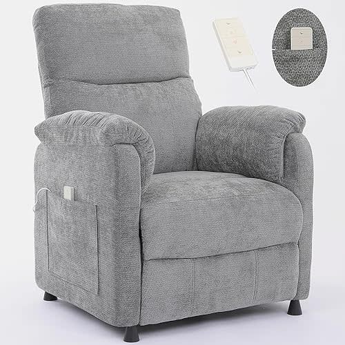 Electric Nursery Recliner Chair with Remote Control, Blue Power Recliner Chairs with Side Pockets. Small RecinerChairs for Adults, Mini Reclining Chair for Bedroom Living Room (Grey)