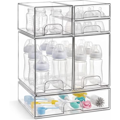 Baby Bottle Organizer, 6-Piece Clear Acrylic Stackable Storage Drawers