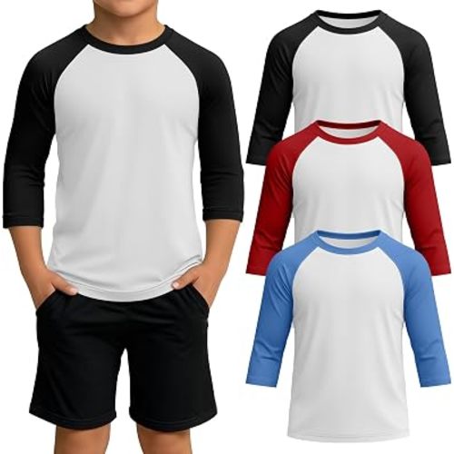 3 Pack Boys Baseball Shirts 3/4 Sleeve Raglan Tops Teen Back to School Athletic Outfit Casual Jersey