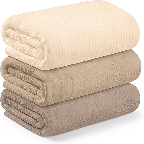 3-Pack Muslin Swaddle Blankets for Newborns Boy,Girl – 47x47 Large Cotton Muslin Baby Blanket, Nursery Swaddling, Neutral, Soft, Breathable, Light Infant Baby Receiving Cover(Ecru, Regular)