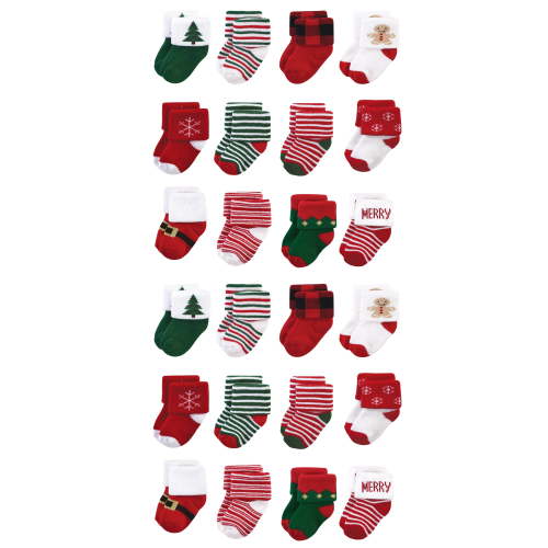 Hudson Baby Cotton Rich Baby Terry Socks 24-Pack, 12 Days Of Christmas, 0-6 Months