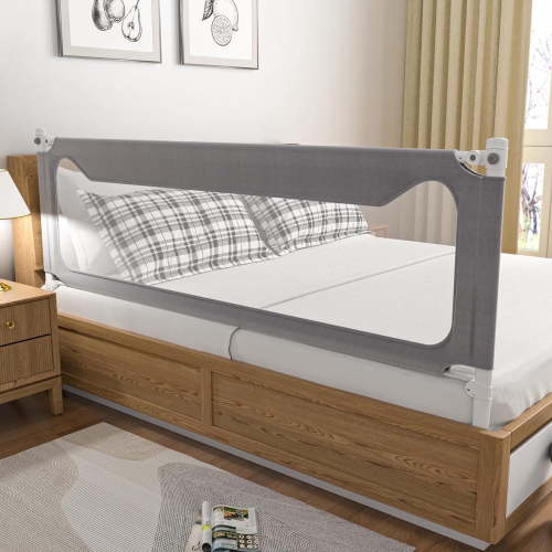 Bed Rail for Toddlers, Yadala Toddler Bed Rails with Double Child Lock for Queen King Bed, 59", 1PC, Gray