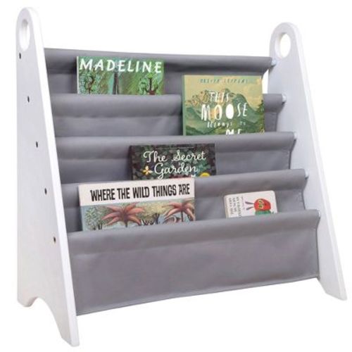 Modern Sling Kids' Bookshelf White/Gray - WildKin: Childrens Book Shelf, Toddler Book Rack, 3 Shelves, MDF Wood