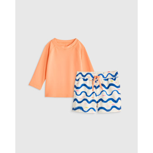 Swim Trunk and Rash Guard Set - Baby in Wavy Fish