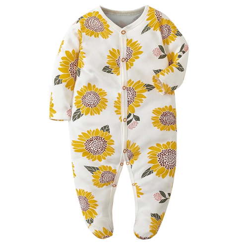 ATAIKU Infant Baby Girls' Sleep and Play Footed Pajamas One-Piece Sleeper Button Romper Jumpsuit Cotton PJs For Newborn