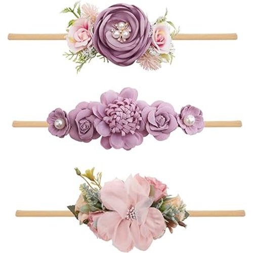 Baby Girl Headbands Nylon Flower Elastic Hairbands 3pcs Hair Accessories Gift for Newborn Infant Toddlers (YM4)