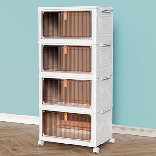 CTSNSLH 4 Tier Plastic Storage Bins with Lid 23QT - Stackable Storage Bins with Wheels, Organizers and Storage, Plastic Storage Cabinet Organization and Storage for Living Room,Office,Dorm