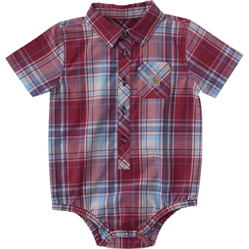 Carhartt Baby Boys' Short Sleeve Plaid Woven Bodysuit with Collar