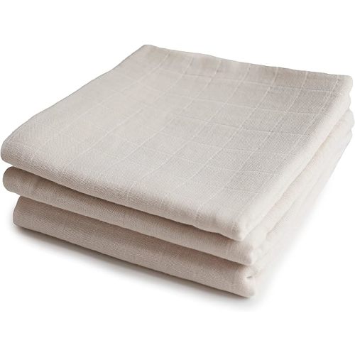 mushie Muslin Baby Cloths | 100% Organic Cotton | 23.5" x 23.5" (Fog) 3-Pack