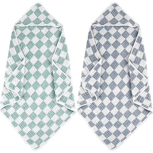 Hooded Baby Towels Soft Baby Bath Towels 32"x32" 2-Pack(Blue&Green)