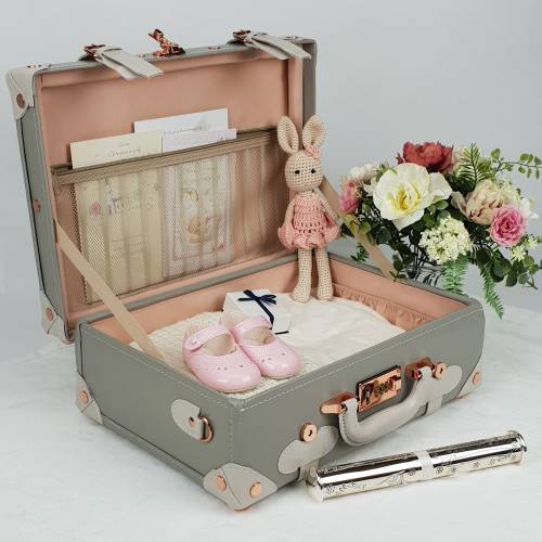 Keepsake Suitcase, Baby Suitcase, Memory Case, Baby Memory Storage Trunk, Memory Box, Vintage Suitcase In Soft Grey, Christening baby gift