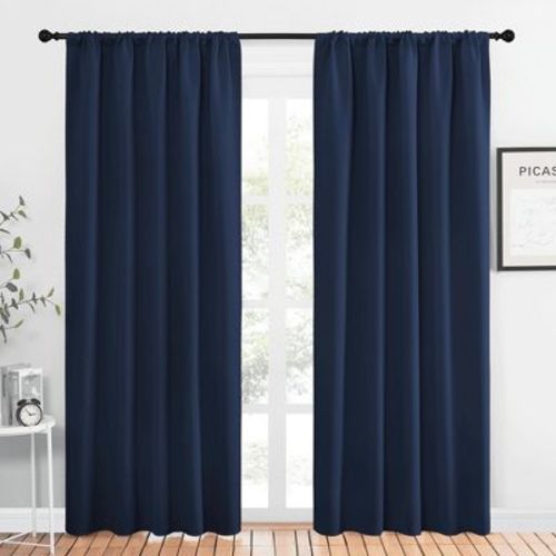 NICETOWN Navy Blue 52"x84" Thermal Insulated Rod Pocket Curtains 2 Panels Blackout Privacy for Kitchen