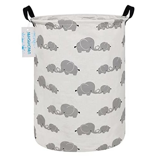 LANGYASHAN Storage Bin, Canvas Fabric Collapsible Organizer Basket for Laundry Hamper,Toy Bins,Gift Baskets, Bedroom, Clothes,Baby Nursery (Full Love Elephant)