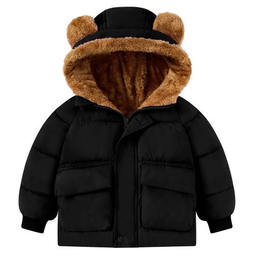 Lanbubble Toddler Winter Coat Baby Boy Girl Warm Sherpa Lined Jacket Bear Ear Hooded Cold Weather Outerwear 6M‑4T