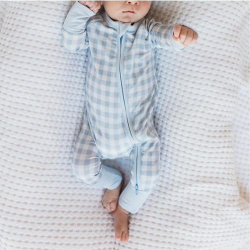 Blue Gingham Zipper Romper – In My Jammers (3-6 Months)