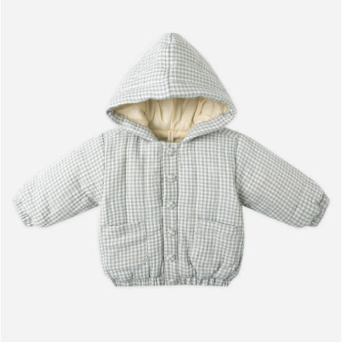 Hooded Woven Jacket || Blue Gingham – Quincy Mae