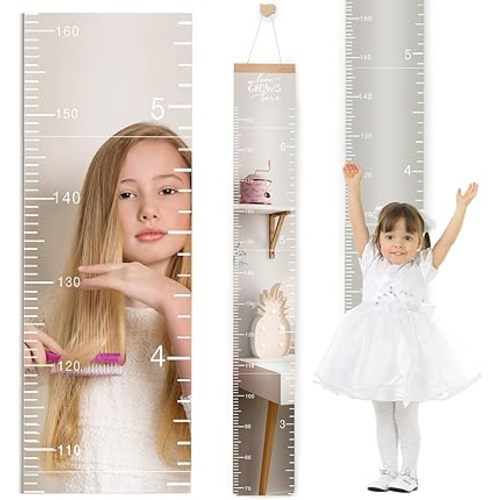 Growth Chart for Wall Mirror Height Chart with Hook & Stickers Acrylic Removable Measure Wall Ruler Montessori Room Wall Decor for Baby Kids Toddlers
