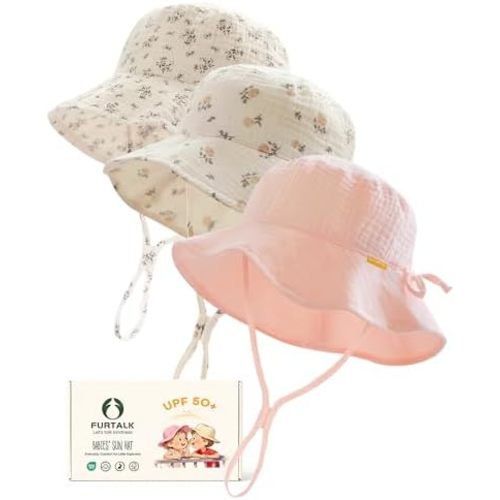 FURTALK Baby Sun Hat Muslin Cotton Toddler Bucket Hat for Girls Boys Wide Brim UPF 50+ Summer Beach Hats