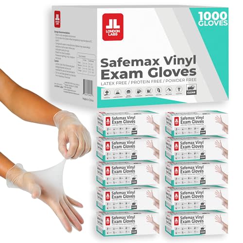London Labs Medical Clear Vinyl Gloves Powder Free & Latex Free, Disposable, Food Safe