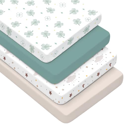 4 Pack Crib Sheets for Boys Girls - Ultra Soft & Skin-Friendly Crib Fitted Sheet for Standard Crib and Toddler Mattress Pad, 52"x28"(Green)