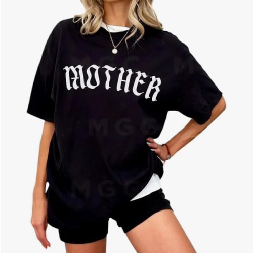 Gothic Mother Graphic T-Shirt, Old English Goth Mom Tee, Alternative Metal Aesthetic Oversized Shirt
