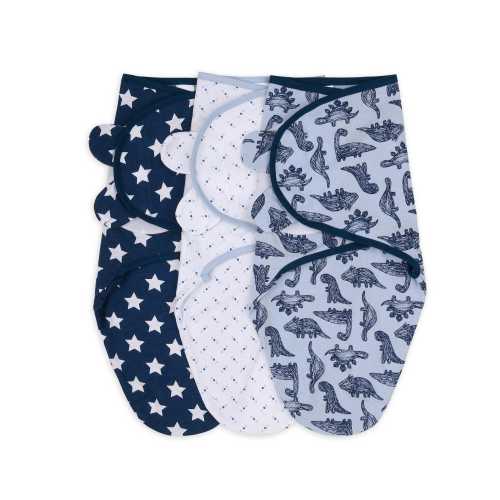 Blue Dinosaur Baby Boy Swaddle Blankets Set of 3