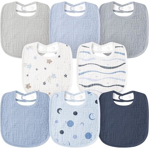 Susurration Muslin Baby Drool Bibs 8Pack Soft Square Adjustable Baby Bandana Bibs for Unisex Girls & Boys