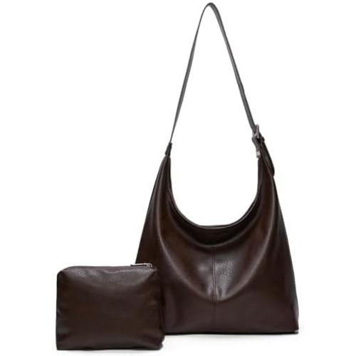 Hobo Bag for Women, Vegan Leather Slouchy Shoulder Tote with Matching Pouch