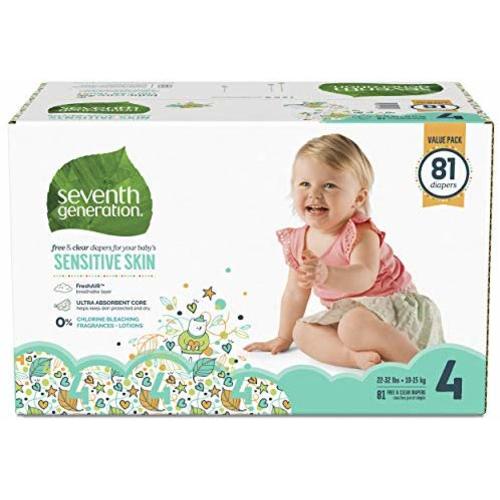 Seventh Generation Baby Diapers for Sensitive Skin, Animal Prints, Size 4, 81 Count