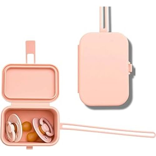 Baby's Aid Silicone Pacifier Case, No Open Slot with Patented Closure, Dishwasher Safe, Attaches to Diaper Bag or Stroller, Holds 2 Pacifiers, (Blush)