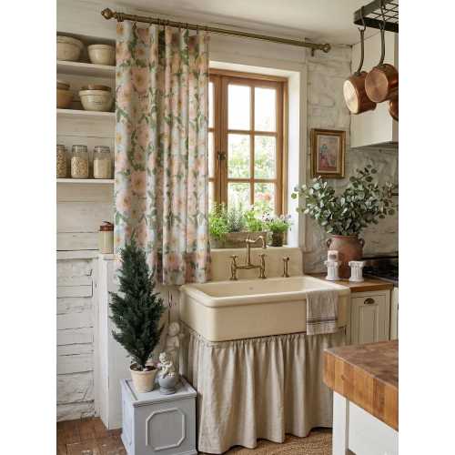 Pink Blue Floral Linen Curtains Watercolor Peony Blossom Linen Drapes Bespoke Living Room Bedroom Curtains Dusty Pink Peonies 100% Linen