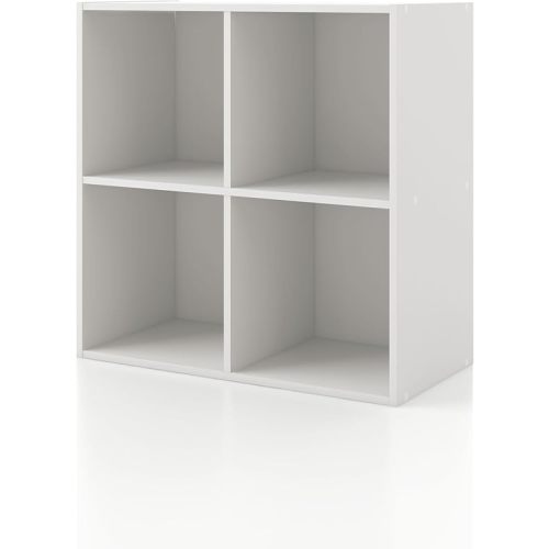 Homes: Inside + Out Apexa 4-Cube Storage Organizer Shelves, Stackable Wood Bookcase Fits Cubby Bins for Organization, Dorm Teen Room Decor & Home Office, White
