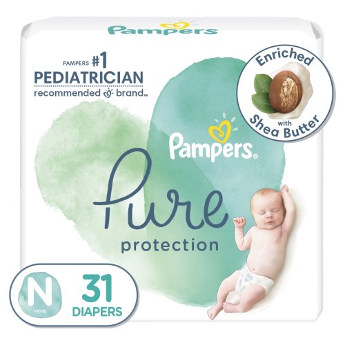 Pampers Pure Protection Newborn Natural Diapers, Size N, 31 ct