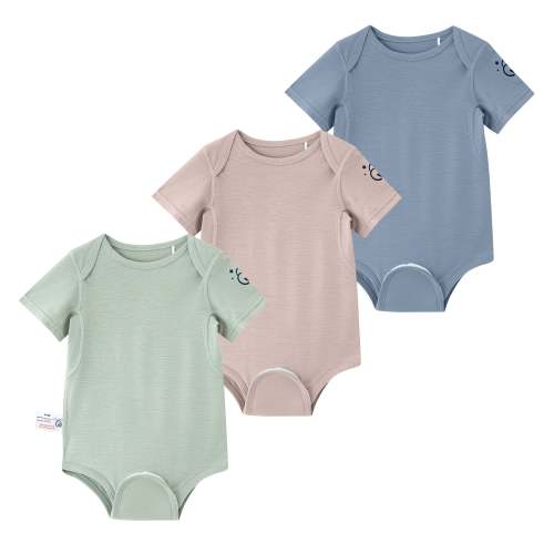 ClimaCuddle® Baby Bodysuit Short Sleeve - Merino Wool & Rayon Bamboo 3-Pack Bundle